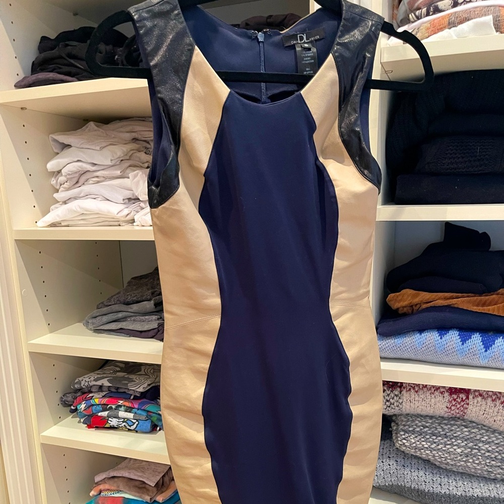 David Lerner body-con dress w/leather paneling on top